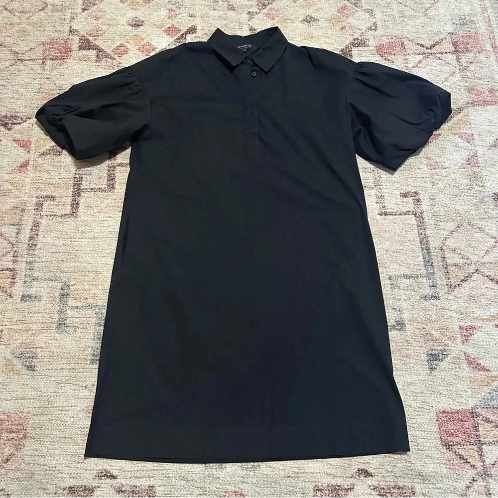 Lafayette 148 New York Black short sleeve dress size small puff sleeve buttons - Picture 3 of 6